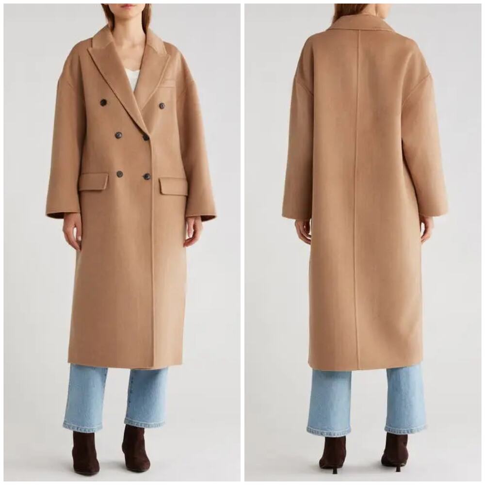 NEW Reiss Double Breasted Wool Blend Coat Camel